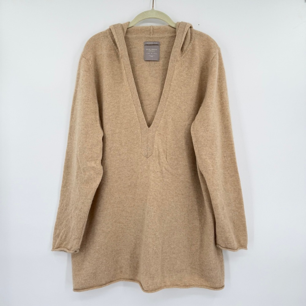 100% Cashmere Tan Beige Old Navy V-Neck Hoodie Pullover Sweater Womens 3X